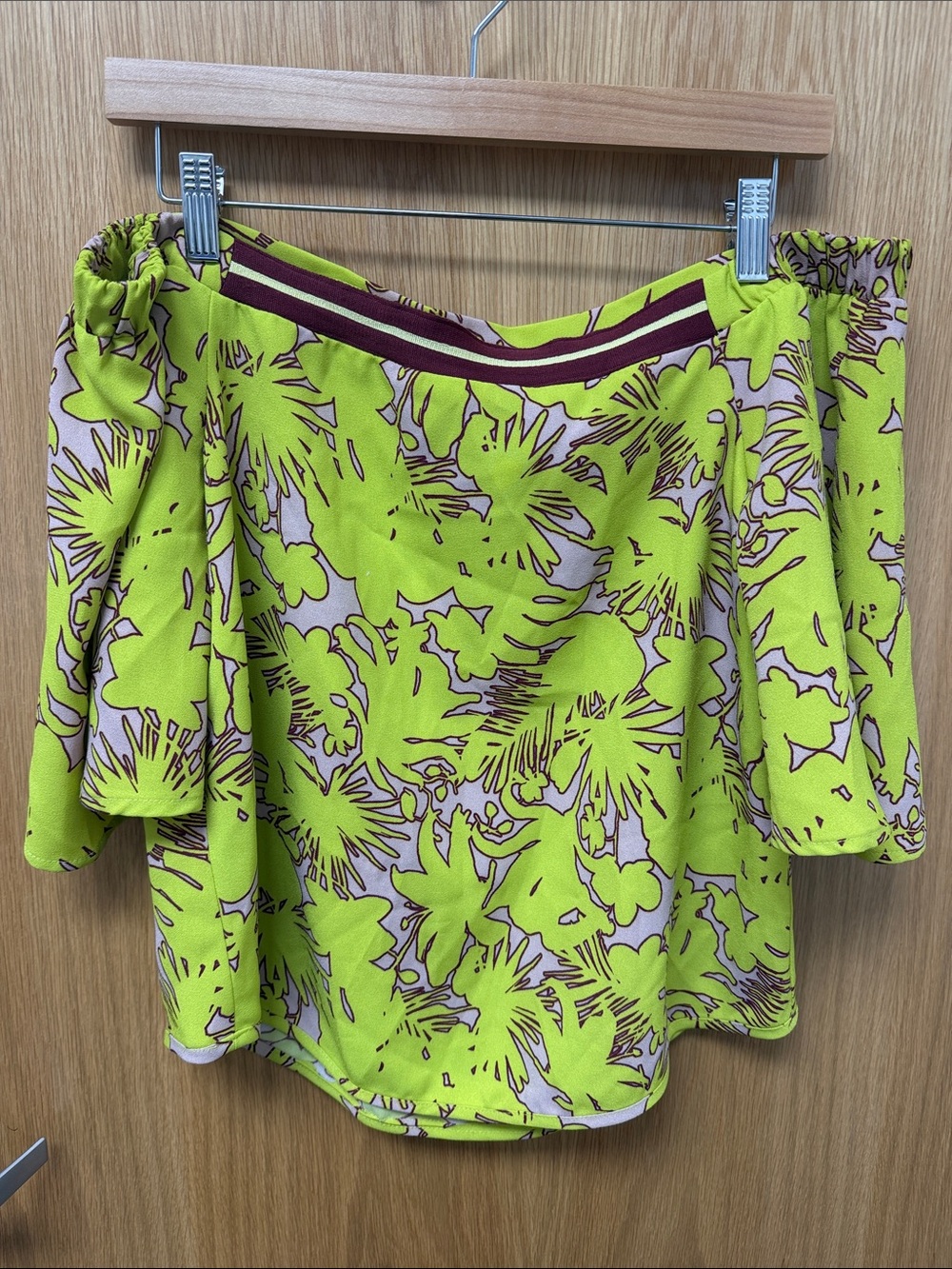 Shoulder Brazilian Boutique Resortwear Off-Shoulder Floral Blouse in Lime Green